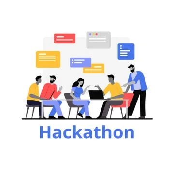 People working together hackathon vector flat illustration. Programmers work Stock Illustration