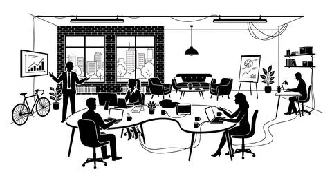 People working together in a modern creative office space Stock Illustration