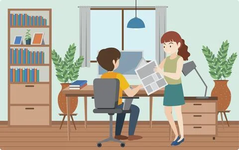 People working using laptop flat design at home Stock Illustration