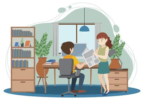 People working using laptop flat design Stock Illustration