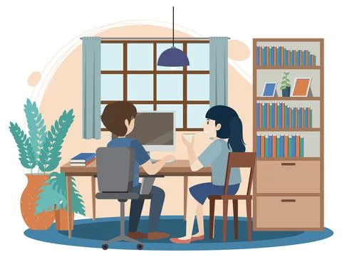 People working using laptop flat design イラスト素材
