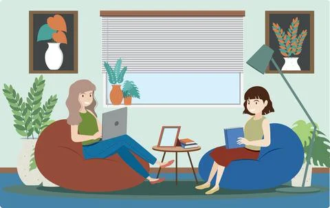 People working using laptop flat design at home Stock Illustration