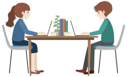 People working using laptop flat design Stock Illustration