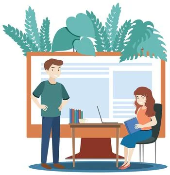 People at workplace concept in flat design Stock Illustration