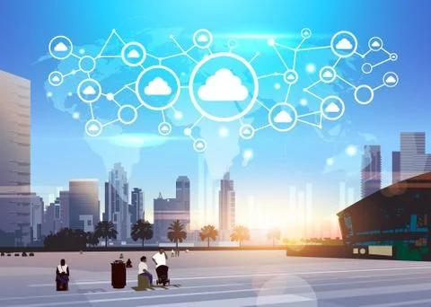 People world map database cloud security network icon futuristic interface data Stock Illustration