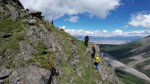 Peoples climbs on the green cliff Stock Footage 217427391