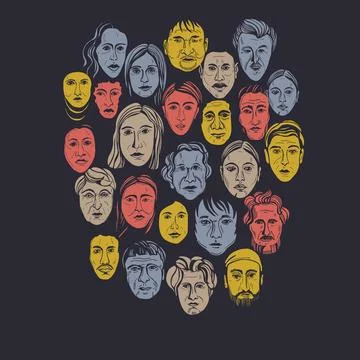 People's faces. Vector  background. Stock Illustration