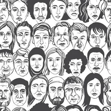 People's faces. Vector  pattern. Stock Illustration