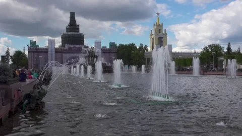The Peoples Friendship Fountain in VDNKh - Exhibition of Achievements of Stock Footage
