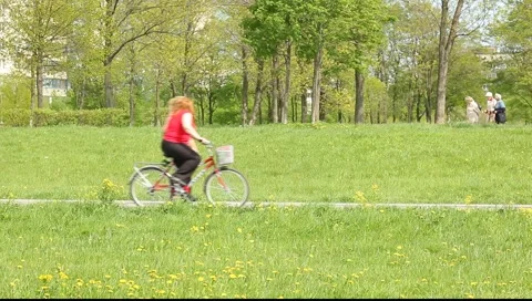 Peoples in the park. Side view on the path with walking peoples. Stock Footage 5344161