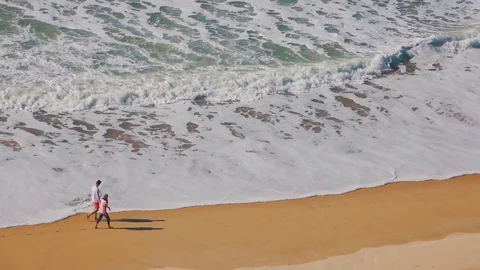 Peoples Walking on Ocean Beach Stock Footage 84746232