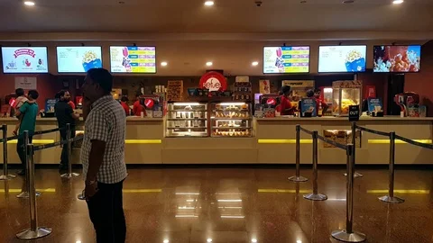 Peoples Walking in PVR Cinema Hall Food Court Stock Footage 109408339