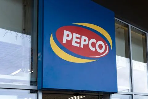 Pepco logo on the front of the store Stock Photos
