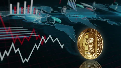 Pepe golden rotating coin on chart loop Stock-Footage 282646433