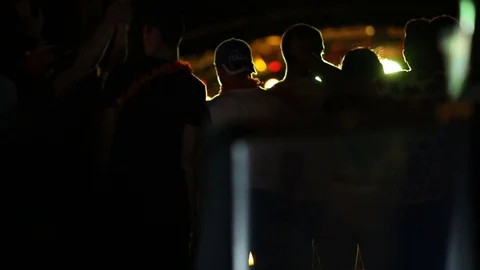 Peple having fun at the beach party at night Stock Footage 73021213