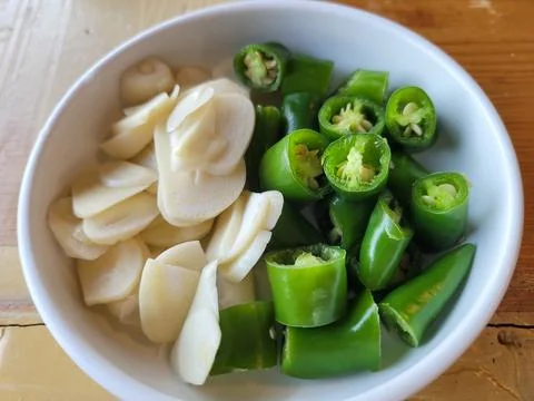 Pepper and garlic slice Stock Photos