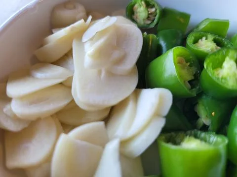 Pepper and garlic slice Foto stock