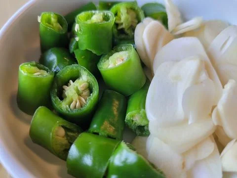 Pepper and garlic slice Foto stock