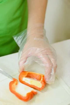 Pepper with baked egg Stock Photos