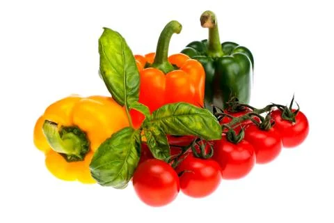 Pepper basil and tomatoes. Stock Photos