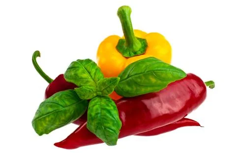 Pepper, basil. Stock Photos
