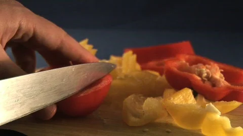 Pepper being sliced Stock Footage 611335