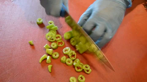 Pepper cutting for adana kebab Stock Footage 243717903