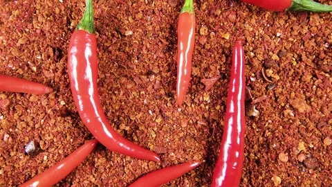 Pepper dry and fresh rotates top view Stock Footage 99509647