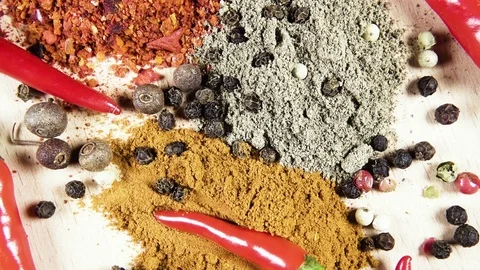 Pepper dry and fresh rotates top view Stock Footage 99509808