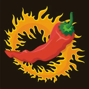 Pepper with flame Stock Illustration