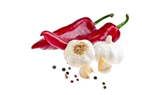 Pepper, garlic. Stock Photos