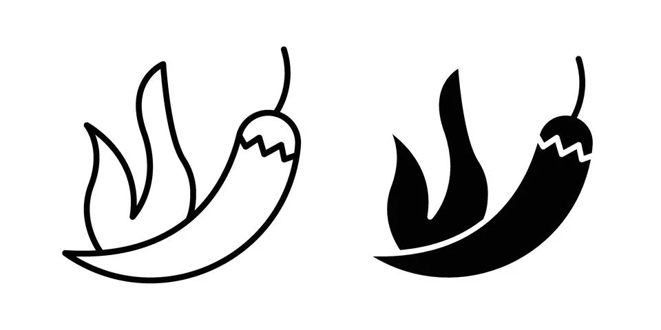 Pepper hot icon silhouette vector set. thin line pack 스톡 일러스트