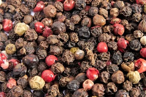 Pepper mixture close-up, top view. Floating focus Stock Photos