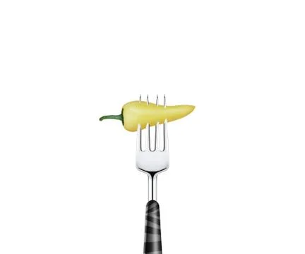 Pepper  pierced by fork,  isolated on white background Stock Photos