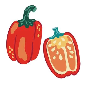 Pepper. Red pepper and slices. Vegetables. Healthy food. Cooking ingredients  Stock Illustration