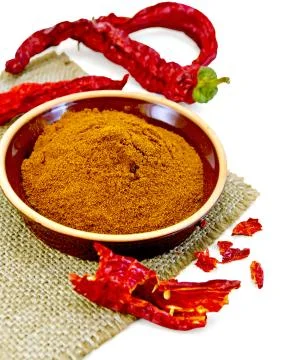 Pepper red in pottery on sacking Stock Photos