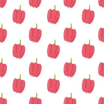 Pepper seamless pattern with hand drawn red bell pepper for kitchen fabric and Stock Illustration