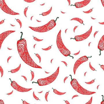 Pepper seamless pattern Seamless pattern with hand drawn red hot chili pep... Foto stock