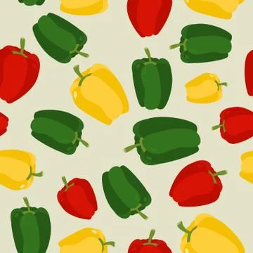 Pepper seamless pattern. Vegetable vector background ripe sweet pepper 스톡 일러스트