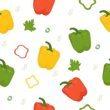 Pepper seamless vector pattern. Pepper with parsley. 스톡 일러스트
