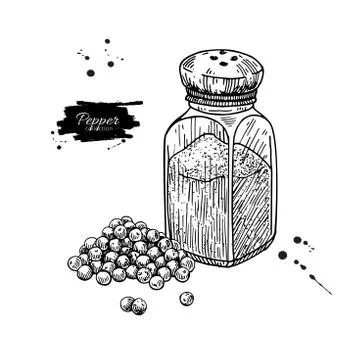 Pepper shaker with peppercone heap. Baking and cooking ingredient. Stock Illustration