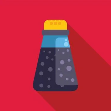 Pepper shaker with yellow lid containing black peppercorns on red background Stockillustratie