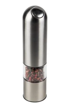 Pepper silver grinder on white background 스톡 사진