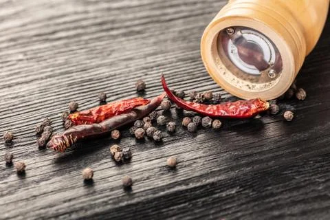 Pepper with spices close-up Stock Photos