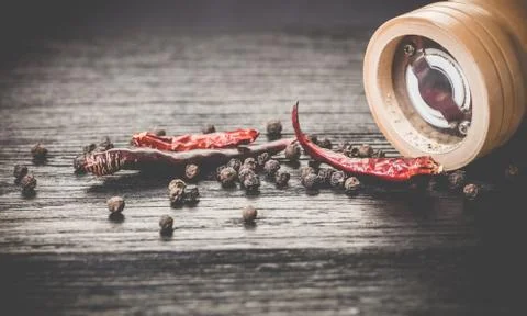 Pepper with spices close-up Stock Photos