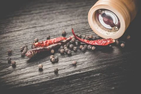 Pepper with spices close-up Foto stock