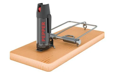 Pepper spray inside mousetrap, 3D rendering Stock Illustration