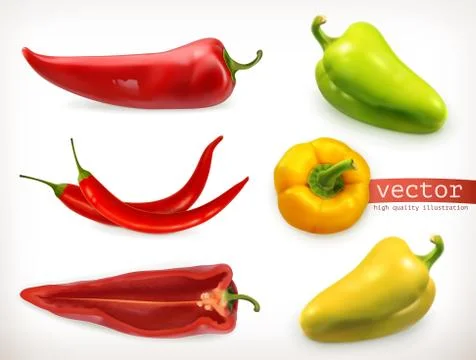 Pepper. Vegetable 3d vector icon set Stock Illustration