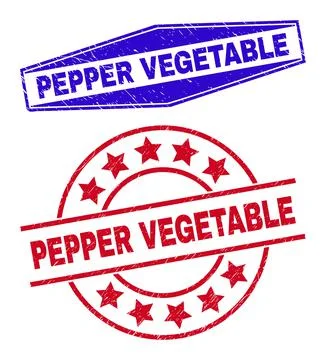 PEPPER VEGETABLE Corroded Badges in Circle and Hexagonal Forms Illustrazione stock