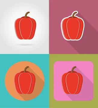 Pepper vegetable flat icons with the shadow vector illustration Stock Illustration